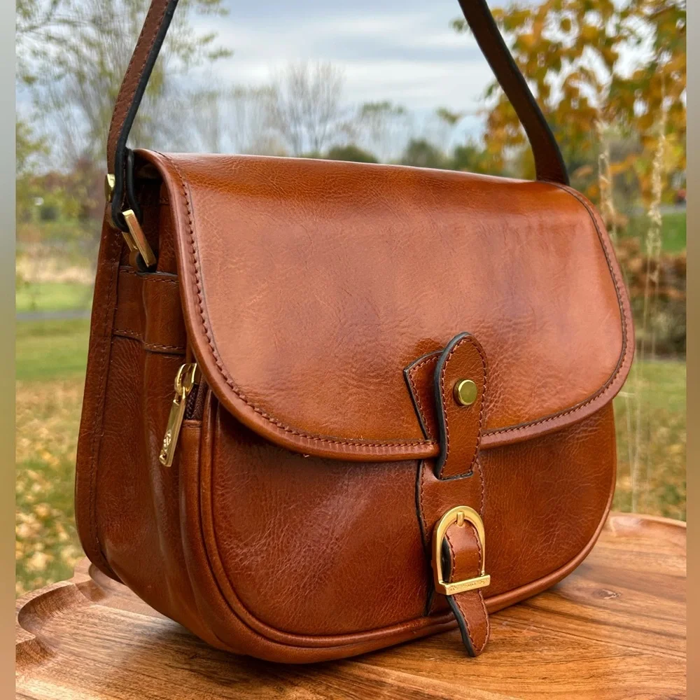 Italian Vechetta Leather Saddle Bag Brown Time Resistance “Women in Love” NWT